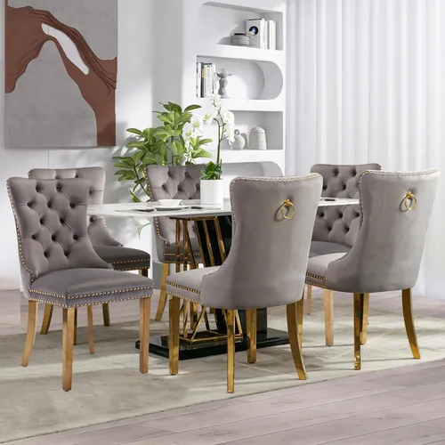 Miniatura 88 de SoarFlash Juego de 4 sillas de comedor de terciopelo, silla lateral de respaldo alto, silla lateral tapizada moderna de alta gama con capitoné