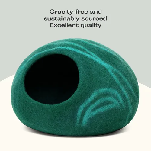 Miniatura 5 de MEOWFIA Cat Cave - Cama de fieltro prémium para gatos de interior, hecha a mano, 100% lana merina, gato (grande, esmeralda)
