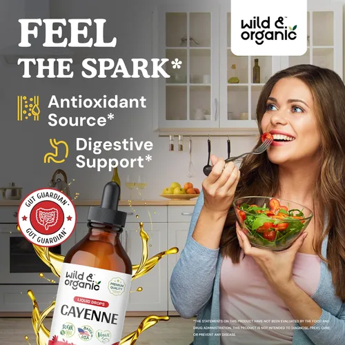 Miniatura 2 de Wild & Organic Gotas de pimienta de cayena - Antioxidante y apoyo digestivo - Suplementos de capsaicina - Tintura líquida de extracto de pimienta