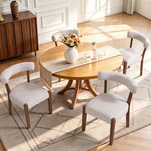 Miniatura 15 de RNKSFX Juego de 2 sillas de comedor modernas de piel sintética tapizadas para cocina y comedor, sillas modernas de madera de mediados de siglo, Beige