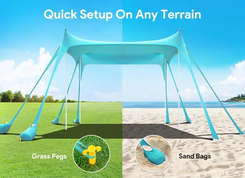 Miniatura 6 de Osoeri Beach Tent, Camping Sun Shelter UPF50+ with 8 Sandbags, Sand Shovels, Ground Pegs & Stability Poles, Outdoor Shade Beach Canopy for Camping