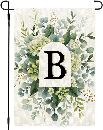 Miniatura 29 de CROWNED BEAUTY Bandera de jardín con monograma, letra inicial A de 12 x 18 pulgadas, doble cara para Outsdie, pequeña flor de primavera, apellido