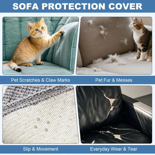 Miniatura 49 de STACYPIK Funda de sofá gris impermeable para perros, funda de sofá antideslizante para sofá de 3 cojines, funda seccional lavable para forma de L