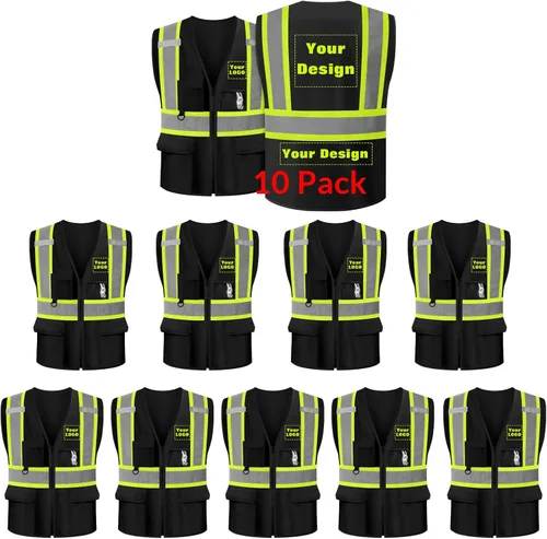 Miniatura 20 de Chaleco de seguridad personalizable con logotipo con 5 bolsillos y cremallera reflectante de alta visibilidad clase 2 ropa de trabajo al aire libre