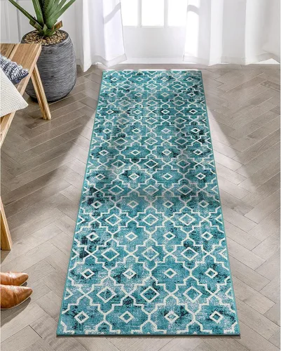 Miniatura 20 de Moynesa Alfombra marroquí lavable de 2 x 3 pulgadas, pequeña, azul, para cocina, baño, suave, antideslizante, de pelo bajo, moderna, geométrica