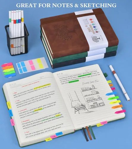Miniatura 4 de PERCUN Cuaderno rayado A4, 365 páginas de tamaño grande de cuero para escribir para mujeres y hombres, cuaderno de tapa dura con páginas gruesas