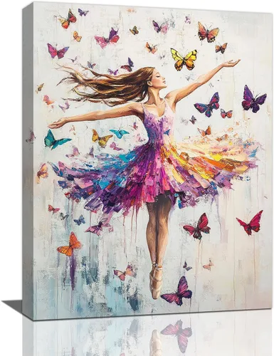 Olivine Arte de Pared de Bailarina, Imágenes de Ballet de Mariposa Decoración de Pared, Impresiones Coloridas en Lienzo de Bailarina, Pintura de