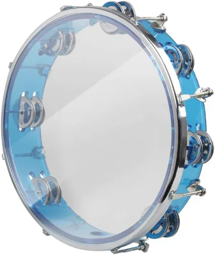 ENNBOM Pandereta Ajustable Tono Mano Tambor Doble Fila Cascabeles de Metal Campana de Mano Nivel de Actuación Pandereta de Percusión de Mano (Azul)