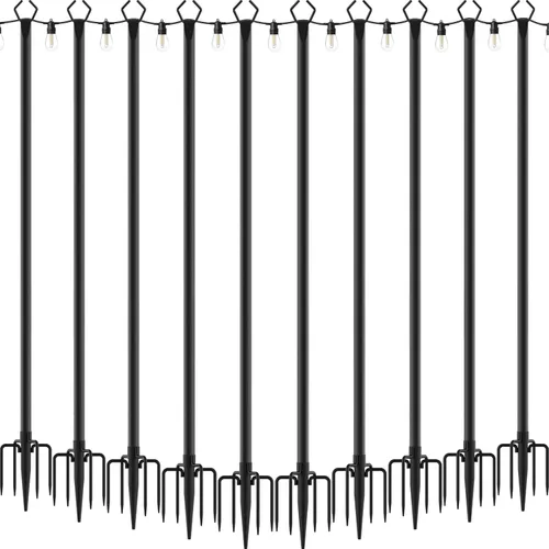 Miniatura 9 de AILBTON 10Ft String Light Poles 6 Pack,Light Poles for Outside Lights,Outdoor with Fence Brackets Hanging Lights,Metal Stand Deck Patio Backyard