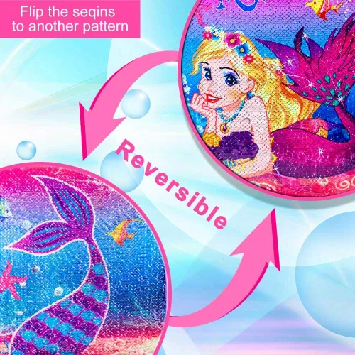 Miniatura 3 de KLFVB 3 mochilas de sirena de unicornio para niñas, bolsa de libros y lonchera de lentejuelas de 16 pulgadas, mochilas preescolares para primaria