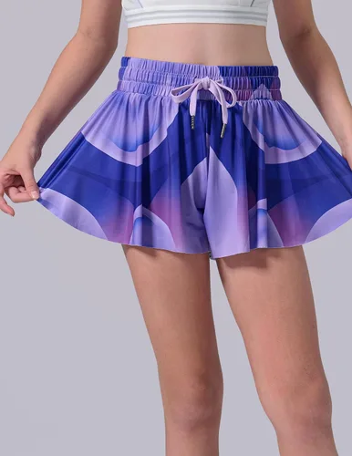 Miniatura 137 de Paquete de 3 pantalones cortos fluidos para niñas con forro de elastano, 2 en 1, faldas de mariposa para jóvenes, para fitness, correr, deportes