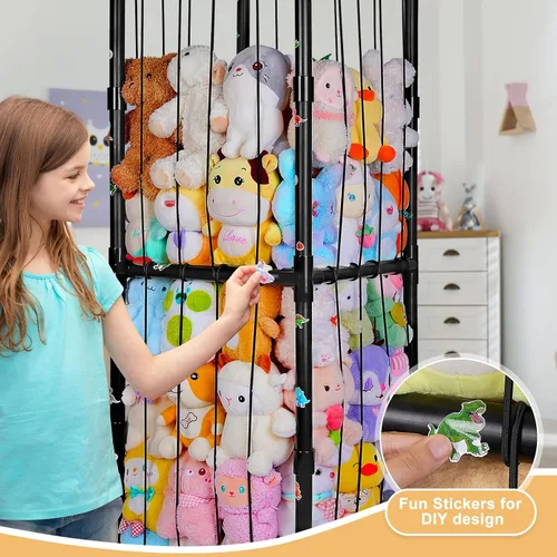Miniatura 5 de FIOBEE Almacenamiento de animales de peluche, zoológico, tubo de PVC grueso, organizador de almacenamiento de juguetes con banda elástica, soporte