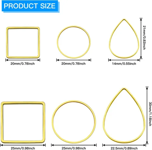 Miniatura 4 de 120 aros de aretes para la fabricación de joyas de bricolaje, hipoalergénicos con formas redondas, cuadradas, lágrimas, círculos, marco colgante