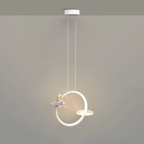 Miniatura 7 de Lámpara colgante de anillo moderno para habitación de niños, lámpara LED colgante con astronauta de resina, mini candelabro redondo para dormitorio