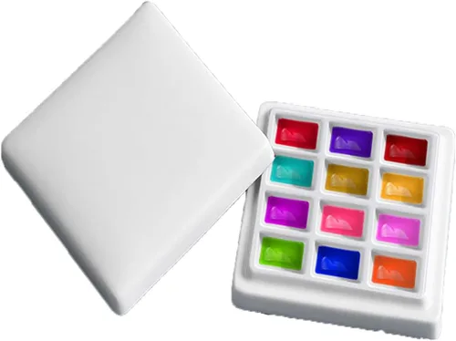 12 Wells Paleta de cerámica con cubiertas, paleta de pintura de porcelana, bandeja de mezcla para pintar acuarela, gouache, artes y manualidades,