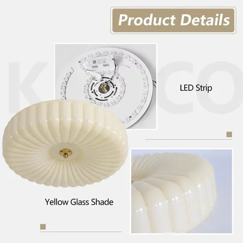 Miniatura 3 de KCO Iluminación Lámpara de Techo Redonda Grande LED de Montaje Empotrado en Superficie Luz de Techo de Montaje Empotrado de Vidrio Acanalado