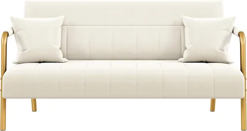 Miniatura 11 de Yaheetech Sofá moderno de 56.5 pulgadas de ancho, sofá pequeño de tela de terciopelo de lujo con brazos y patas de metal dorado para sala de estar