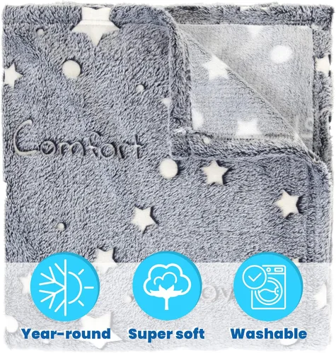 Miniatura 6 de Manta que brilla en la oscuridad, súper suave y acogedora de forro polar de peluche con estrellas y palabras de sanación, regalo de cumpleaños