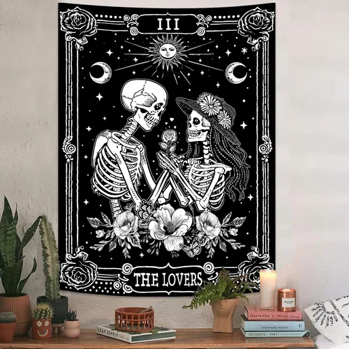 Miniatura 2 de Kanuyee Tapiz de Esqueleto de los Amantes Tapiz Gótico para Dormitorio Tapices de Cartas del Tarot Góticas para Colgar en la Pared Decoración El