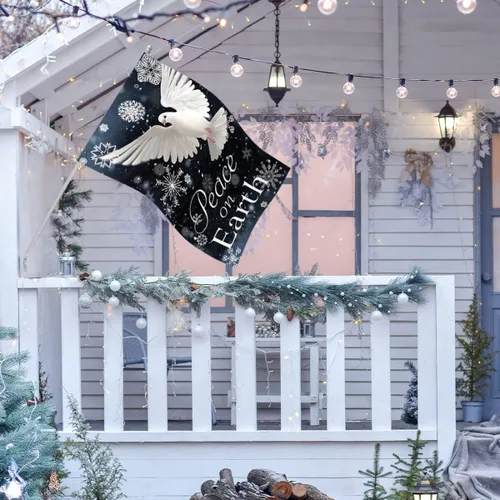 Miniatura 4 de Peace on Earth Paloma decorativa con copos de nieve para casa de invierno, bandera de 28 x 40 pulgadas