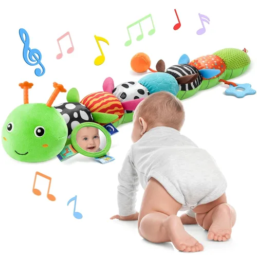 AWOTOY Juguetes para Bebés de 6-12 Meses Oruga Musical Juguetes para Bebés Animales de Peluche 0-3-6 Meses Tiempo Boca Abajo Juguetes Sensoriales de