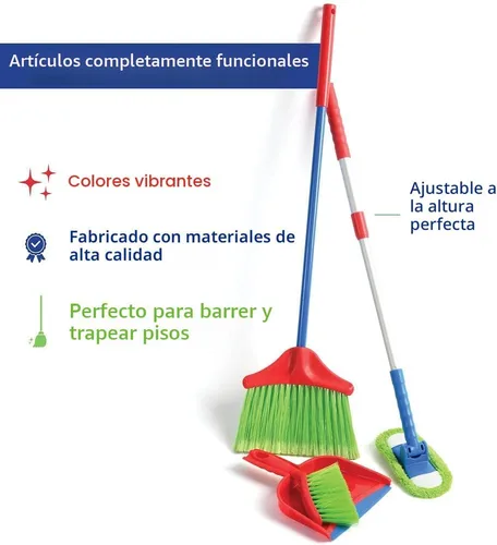 Miniatura 5 de Play22 Juego de limpieza para niños de 4 piezas – El juego de limpieza de juguetes incluye escoba, trapeador, cepillo, bandeja para el polvo – El