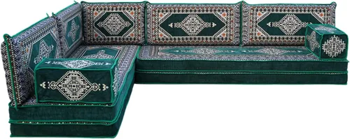 Miniatura 6 de arabicsofa Verde Juego de Asientos de Suelo Orientales Hechos a Mano – Sofá de Suelo Tradicional con Respaldo