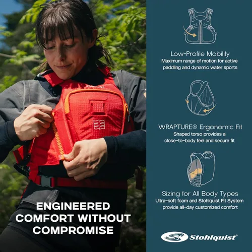 Miniatura 4 de Stohlquist Chaleco salvavidas Edge para adultos y niños, aprobado por la Guardia Costera de Estados Unidos, nivel 70N, para aguas bravas, kayak, SUP