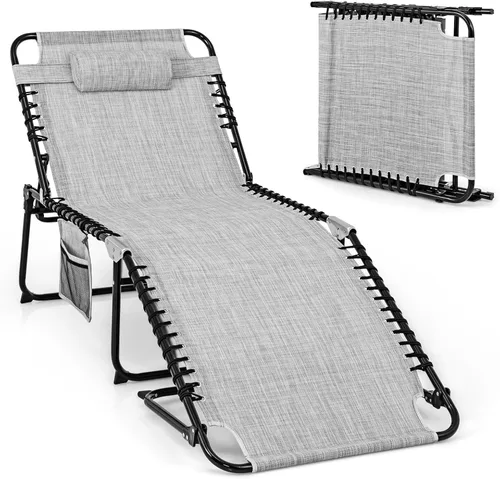 Tangkula Widen - Sillón plegable y reclinable, portátil con 4 posiciones de respaldo, 2 posiciones de patas, almohada, silla de playa para tomar el