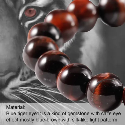 Miniatura 6 de Jewever Pulsera elástica de cuentas redondas lisas de ojo de tigre, unisex (varias piezas)