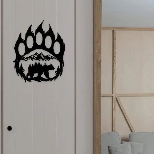 Miniatura 4 de Decoración rústica de pata de oso de caza de cabaña, arte de pared de oso de metal, 14.5 x 11.8 pulgadas, negro para baño, sala de estar, dormitorio