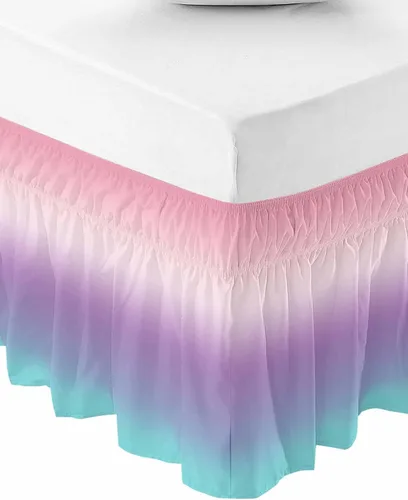 Miniatura 2 de Coloredd Falda de cama de arco iris, tamaño Queen de 16 pulgadas de caída, ajustable y elástica, faldas de cama plisadas de lujo con volantes