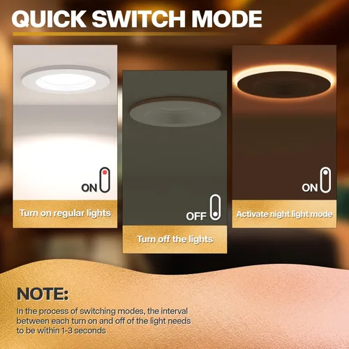 Miniatura 6 de 1 paquete de luces LED de 5/6 pulgadas con luz nocturna, iluminación LED empotrable retrofit de 5CCT, seleccionable de 2700K-6000K, regulable, 12W =