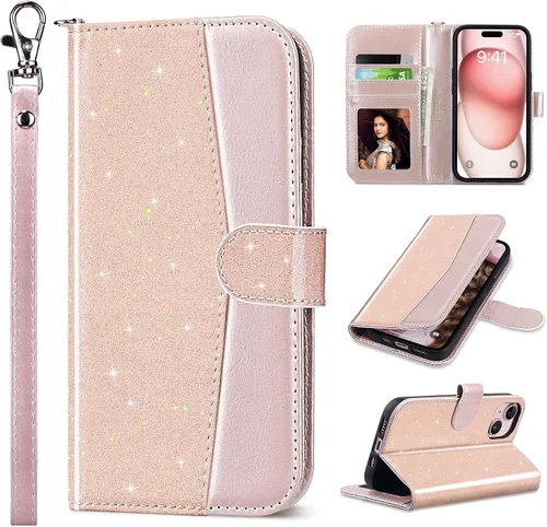 Miniatura 15 de ULAK Compatible con iPhone 15 Estuche tipo cartera para mujer, funda tipo billetera de piel PU premium con tarjetero, función de caballete, estuche