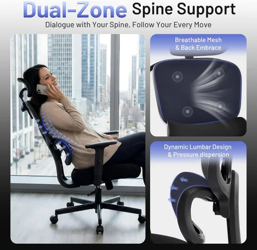 Miniatura 7 de AreShark Silla ergonómica de oficina – Silla de escritorio de malla transpirable con respaldo alto con soporte lumbar y reposacabezas ajustable