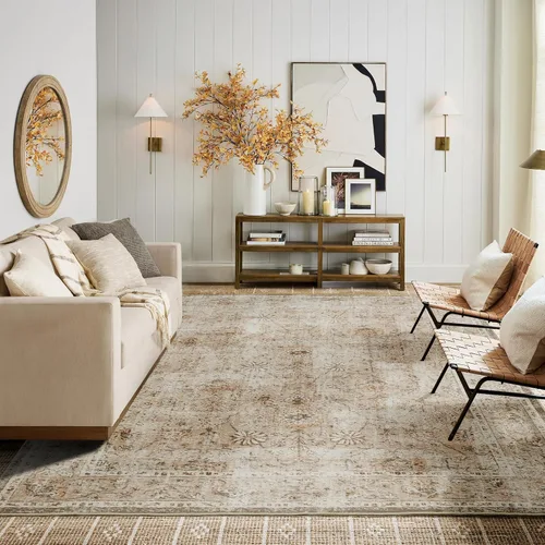 LIMON HOME Alfombra de Área Lavable 6x9, Alfombras Grandes y Suaves para Sala de Estar Alfombra Floral Vintage Beige de 6 por 9 Alfombras de Área