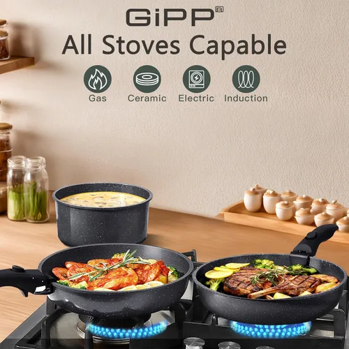 Miniatura 7 de GiPP Juego de ollas y sartenes antiadherentes de cerámica, juegos de utensilios de cocina con mango desmontable, saludable, no tóxico, sin PFAS PFOA