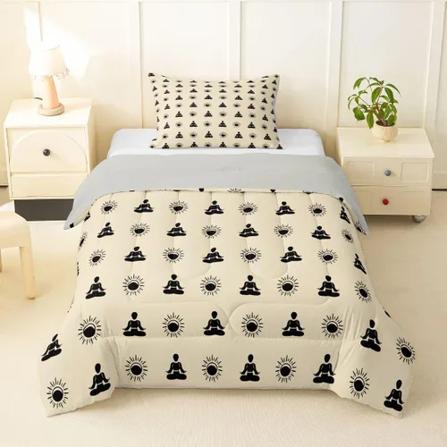 Erosebridal Yoga Gifts Comforter Set for Kids Boys Girls Yoga Chakras Bedding Sun and Moon Duvet Set Boho Tribal Comforter Twin with 1 Pillowcase