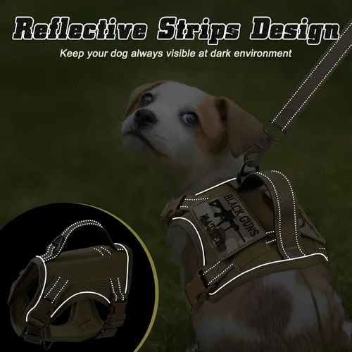 Miniatura 4 de Arnés táctico para perro, arnés militar K9 para cachorro, arnés y correa para perro, sin tirones, arnés para entrenamiento al aire libre, XS con asa