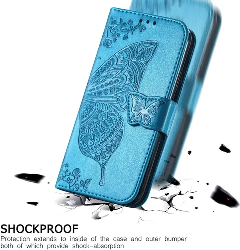 Miniatura 6 de Funda tipo cartera para iPhone 13 para mujeres, diseño plegable tipo folio con mariposa en relieve, cuero PU con soporte, ranuras para tarjetas
