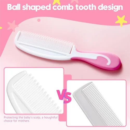 Miniatura 4 de Juego de cepillo y peine para el pelo del bebé, cepillos para el pelo del bebé recién nacido, regalo perfecto para recién nacidos (rosa)