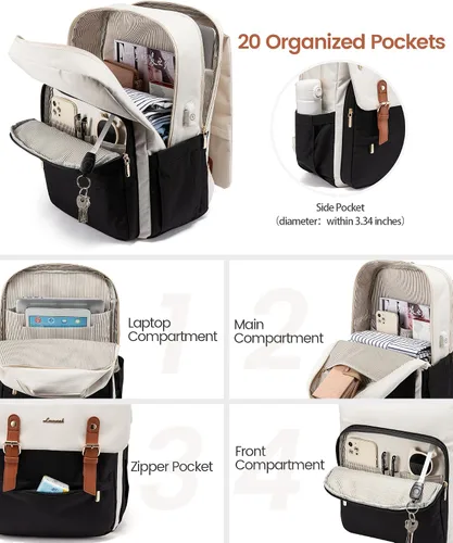 Miniatura 2 de LOVEVOOK Mochila para laptop para mujer, mochila de viaje vintage aprobada por aerolíneas de 15.6 pulgadas, mochila grande para computadora, mochila