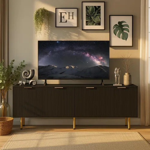 Miniatura 4 de Soporte de TV negro para televisores de hasta 80 pulgadas, consola de TV moderna de mediados de siglo, soportes de TV para sala de estar