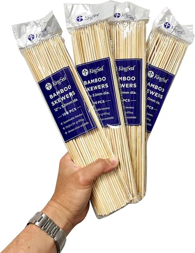 KingSeal - 400 brochetas de madera de bambú natural para barbacoa y arreglos de frutas, 12 pulgadas x 0.118 in de diámetro, 4 paquetes x 100 pinchos