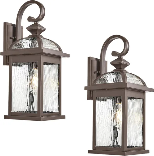 Miniatura 7 de Luces de pared para exteriores, lámpara exterior negra, montaje de pared con vidrio ondulado de agua de 15 pulgadas de altura, lámparas de pared