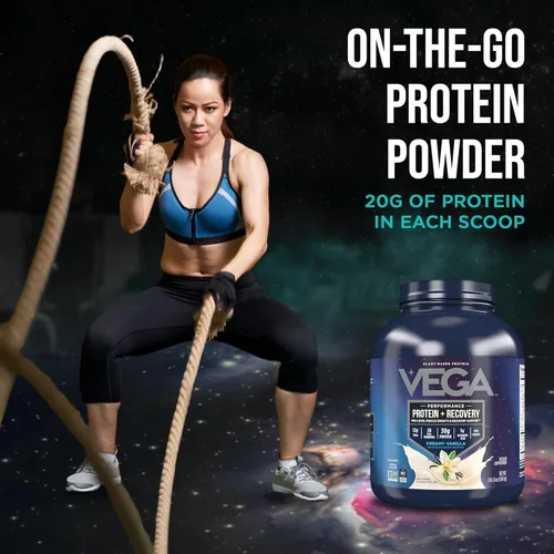 Miniatura 7 de Vega Sport proteína en polvo vegana + recuperación - 30g de proteína a base de plantas por porción, vainilla, 45 porciones, 5g de BCAA, probióticos