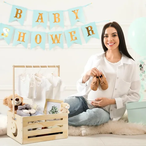 Miniatura 6 de Yerliker Cesto de madera para baby shower, con asa, cesta de almacenamiento personalizada para niños recién nacidos, regalos de embarazo