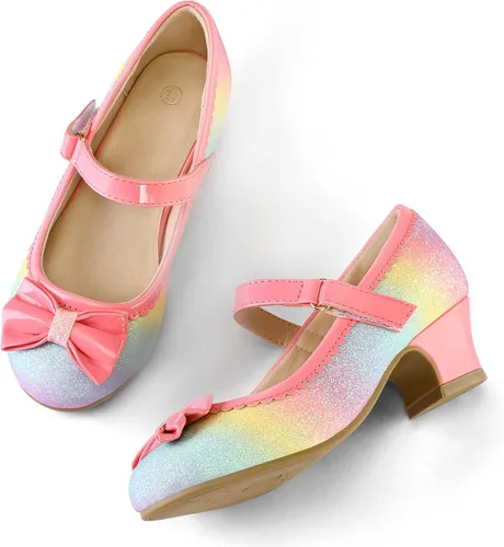 Miniatura 2 de K KomForme Zapatos de vestir para niña Mary Jane Glitter de 1.5 pulgadas, tacón bajo para boda, fiesta, zapatos de princesa