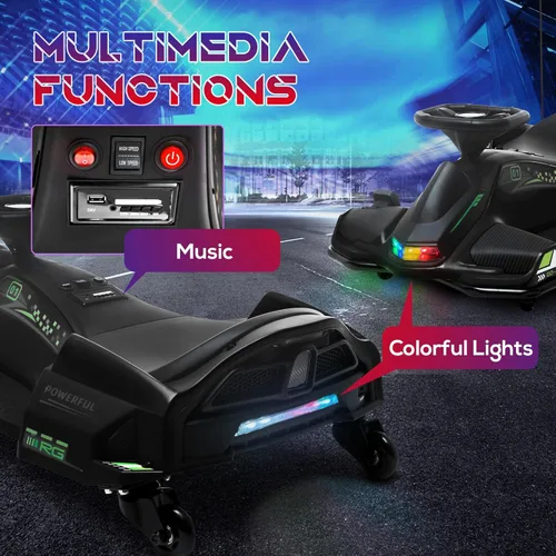 Miniatura 4 de Aosom Go Kart Eléctrico de 12V, Coche de Deriva de 5 MPH, Juguete de Montar con Batería para Exteriores con Arranque Lento, Música, Luces Coloridas