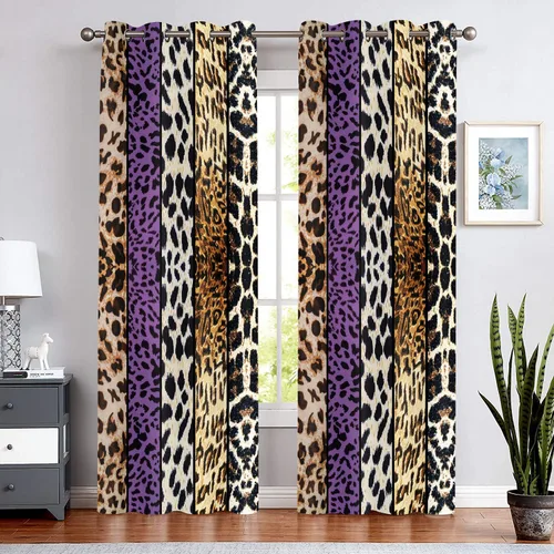 Miniatura 59 de Cortina opaca con estampado de animales salvajes, para oscurecer la habitación, con aislamiento térmico, con ojales para sala, comedor, dormitorio